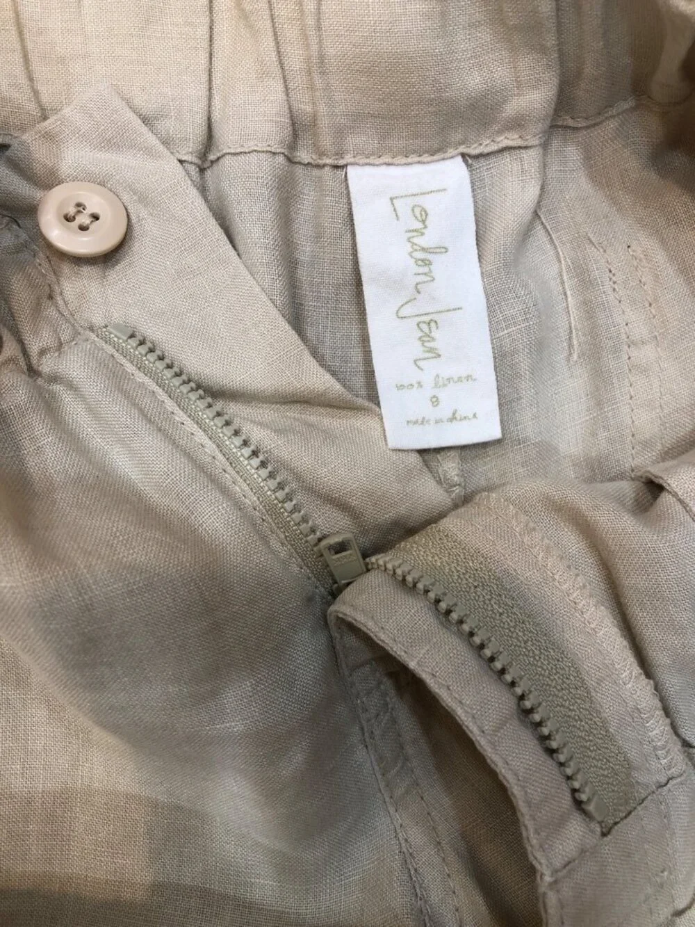London Jean 100% Linen Wide Leg Paper Bag Waist Light Tan Pants Coastal Size 8